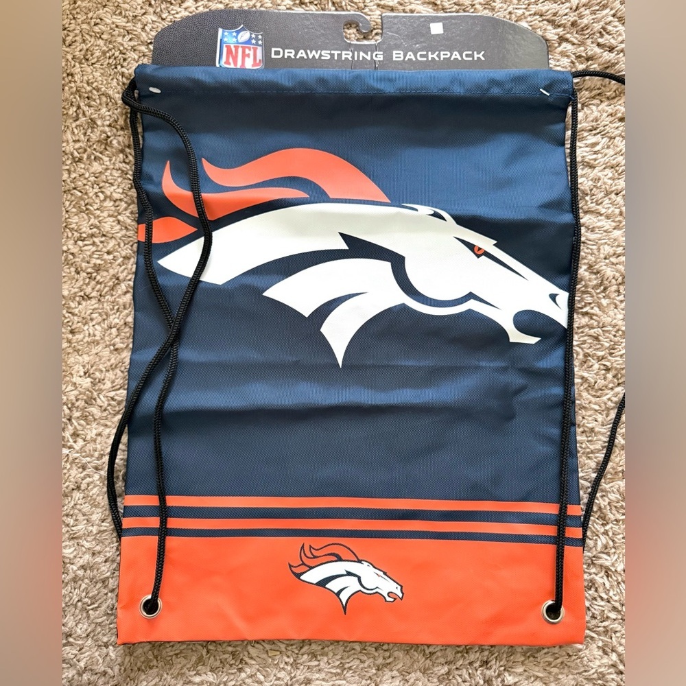 Denver Broncos NFL Drawstring Backpack Gym Bag – New w/ Tags